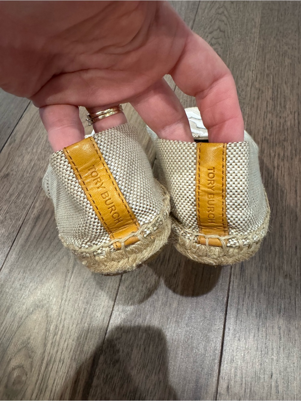 Tory Burch Beige Canvas Espadrille Flats with White Logo - Picture 3 of 4